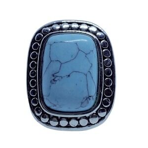 Silvertone Large Faux Blue Turquoise Men's Fashion Ring